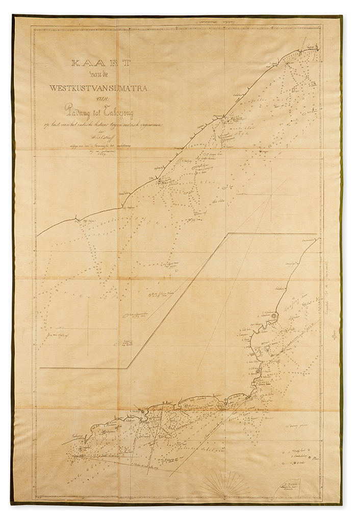 (SUMATRA - MANUSCRIPT MAP.) Osthoff, H.J. Kaart van de West Kust Van Sumatra van Padang tot Taboejoug op last van het indische